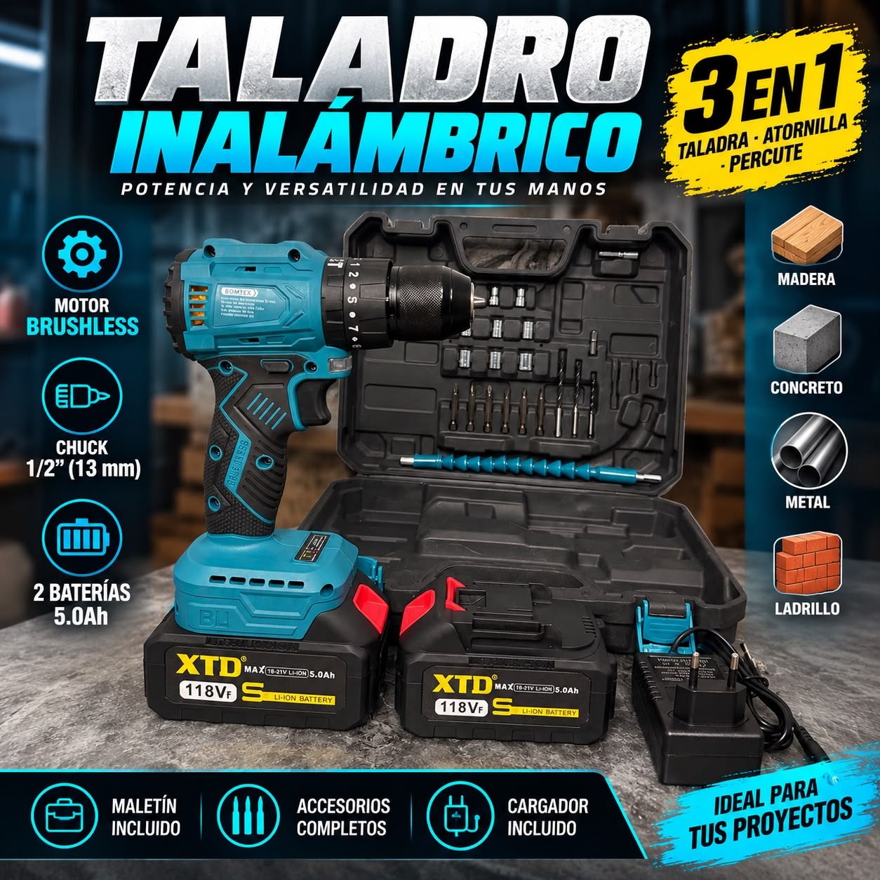 💥 ATORNILLADOR TALADRO PERCUTOR