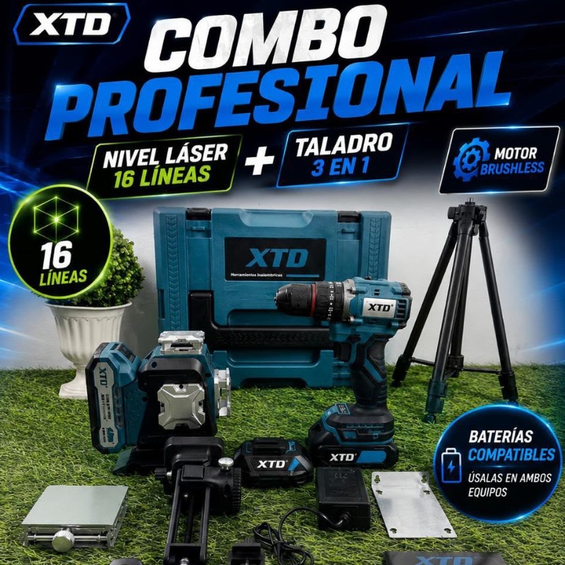 NIVEL LASER 4D VERDE DE 16 LÍNEA TALADRO