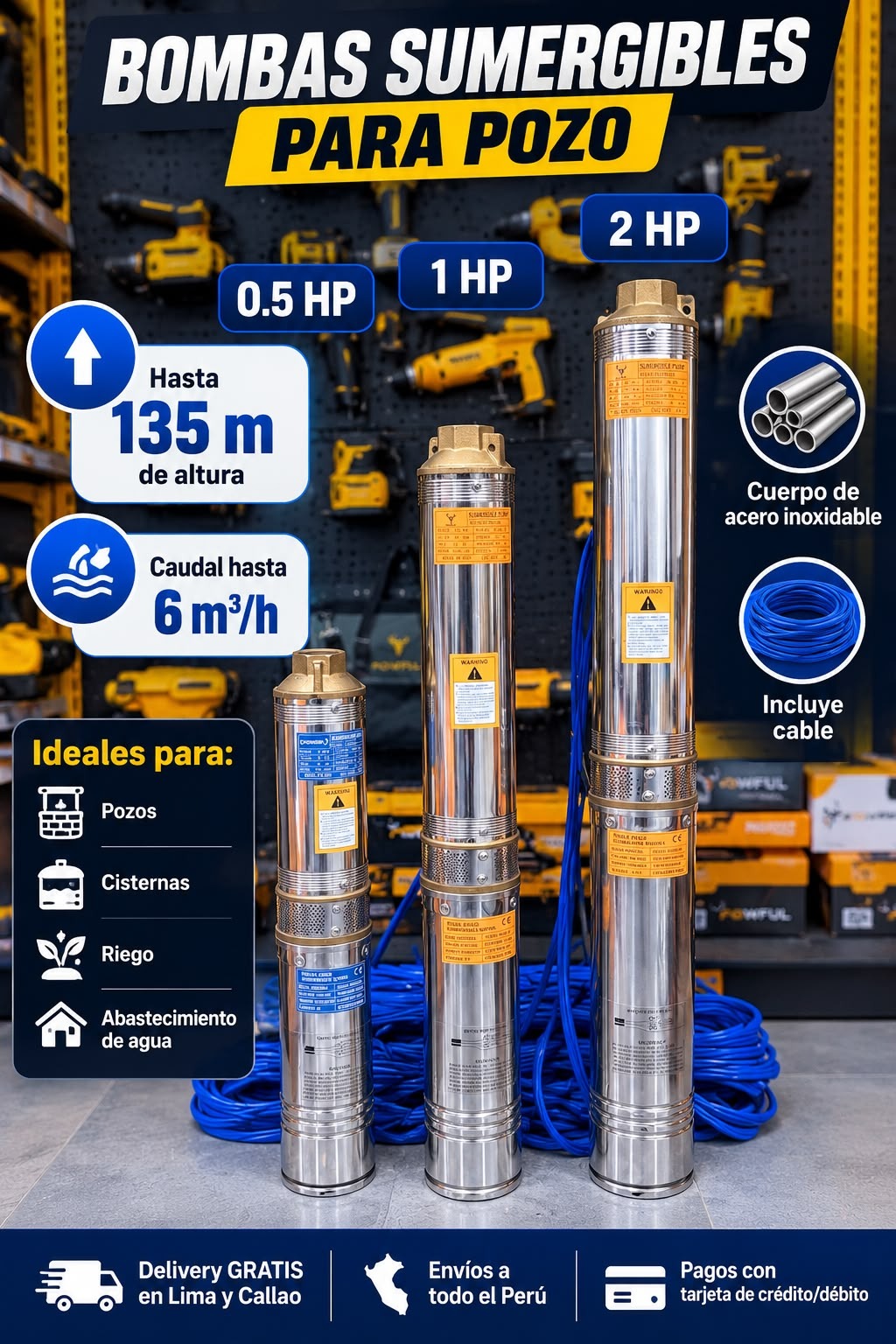 BOMBA DE AGUA SUMERGIBLE  2.HP