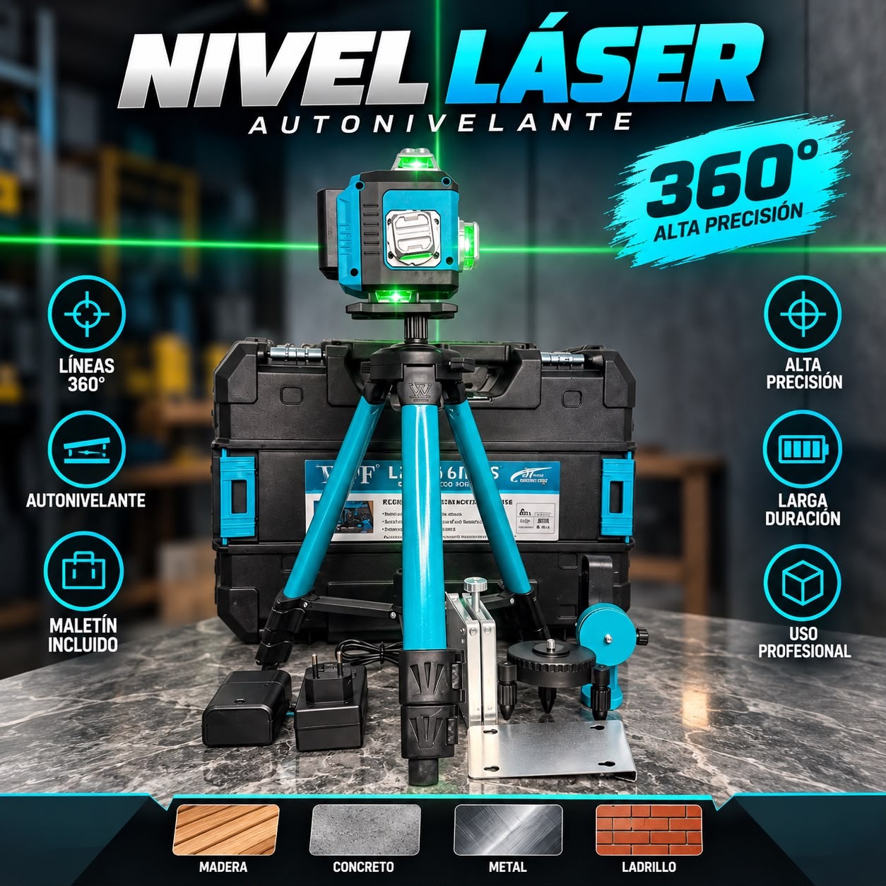 Nivel láser 4D 16 líneas Verde